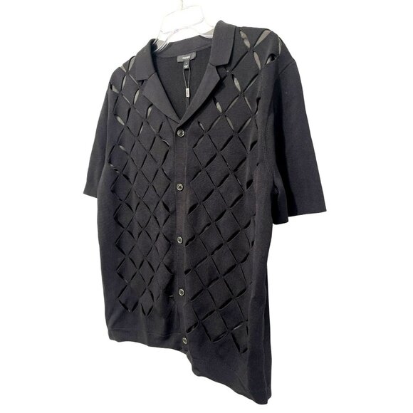 Reiss Harley Laser Cut-Out Cuban Collar Shirt in Black Mens Large NWT - Picture 6 of 10